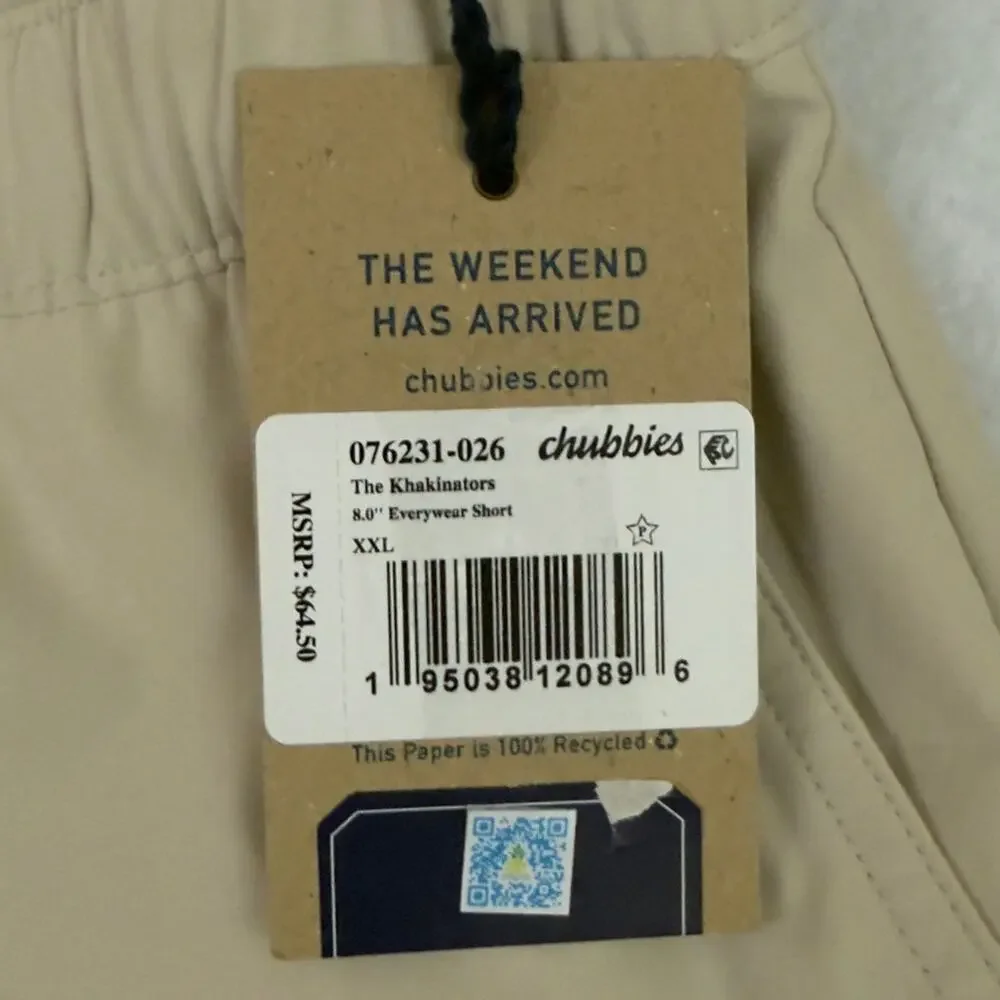 Chubbies Everywear Shorts Men’s XXL Khaki Khakinators 8” Inseam Stretch Golf NWT